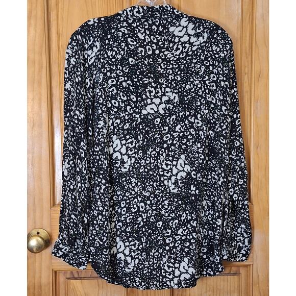 ZARA TRF Collection Shirt Women's XL Black Cream Spotted Rolled Faux Wrap Blouse - Picture 2 of 8